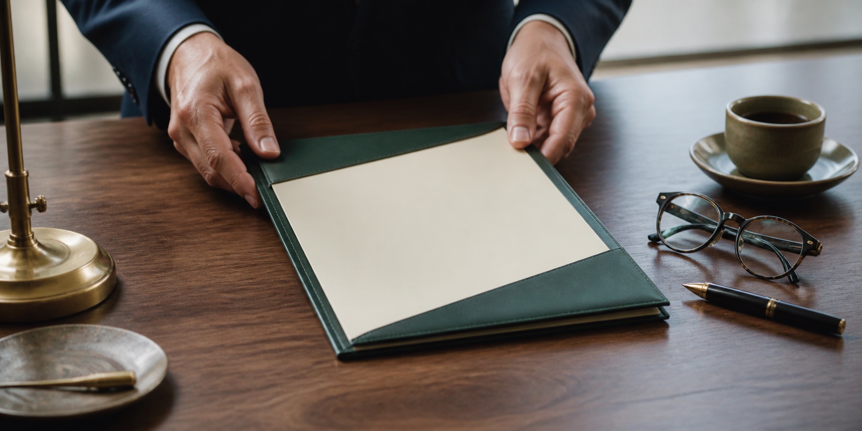 Hands placing an annuity contract folder on a desk